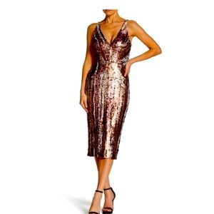 Dress the population Margot plunge neck, midi, sequin dress